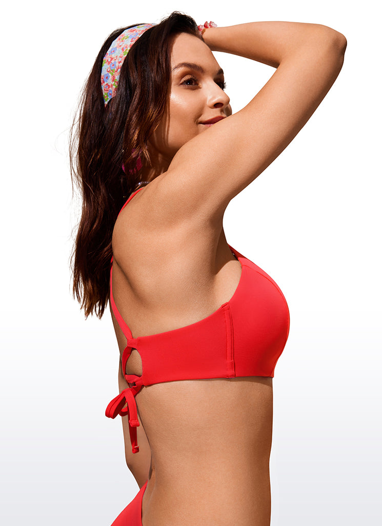 CRZ YOGA Women's Swimwear Tops Sunshine Bikini Top Lace Up Crisscross Dark Red
