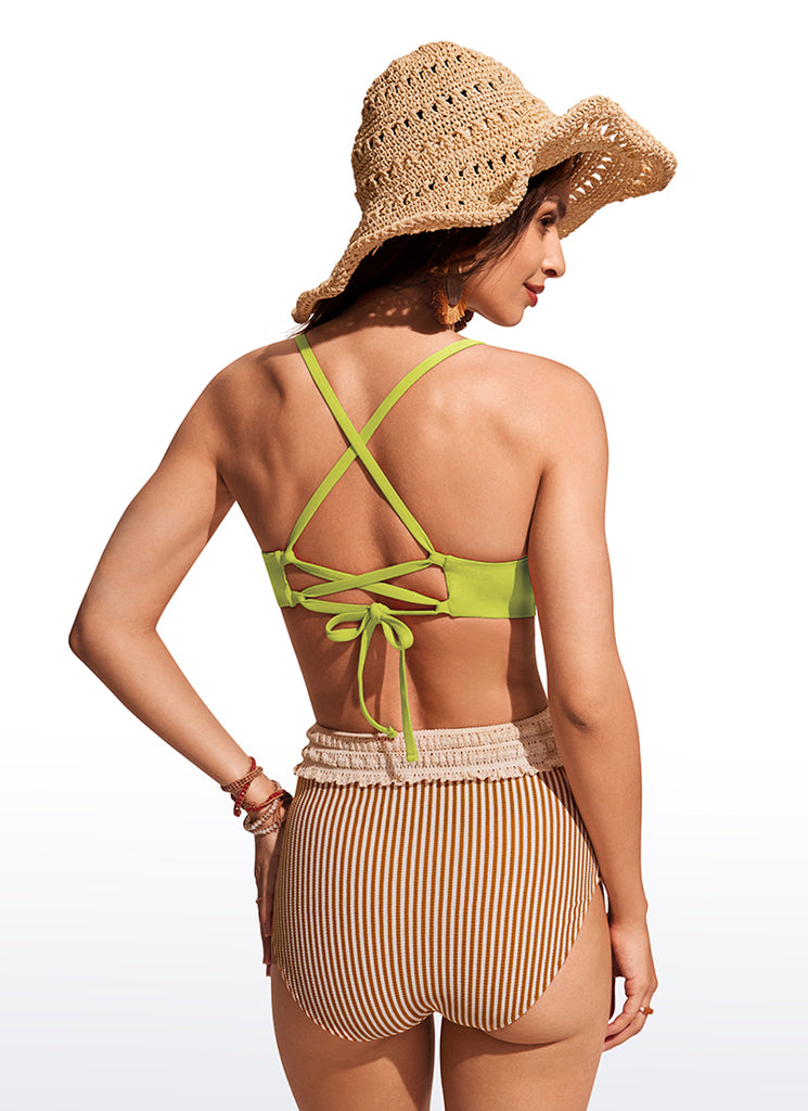 CRZ YOGA Women's Swimwear Tops Sunshine Bikini Top Lace Up Crisscross Turquoise