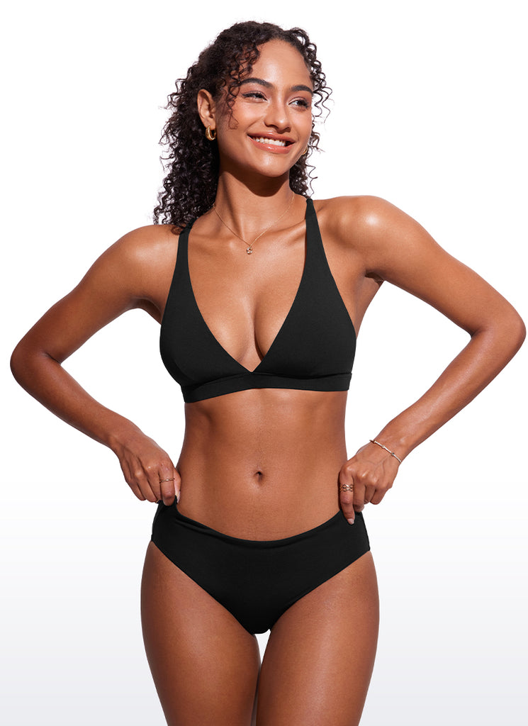 CRZ YOGA Women's Swimwear Sunshine V Neck Bikini Tops Criss Cross Back Black