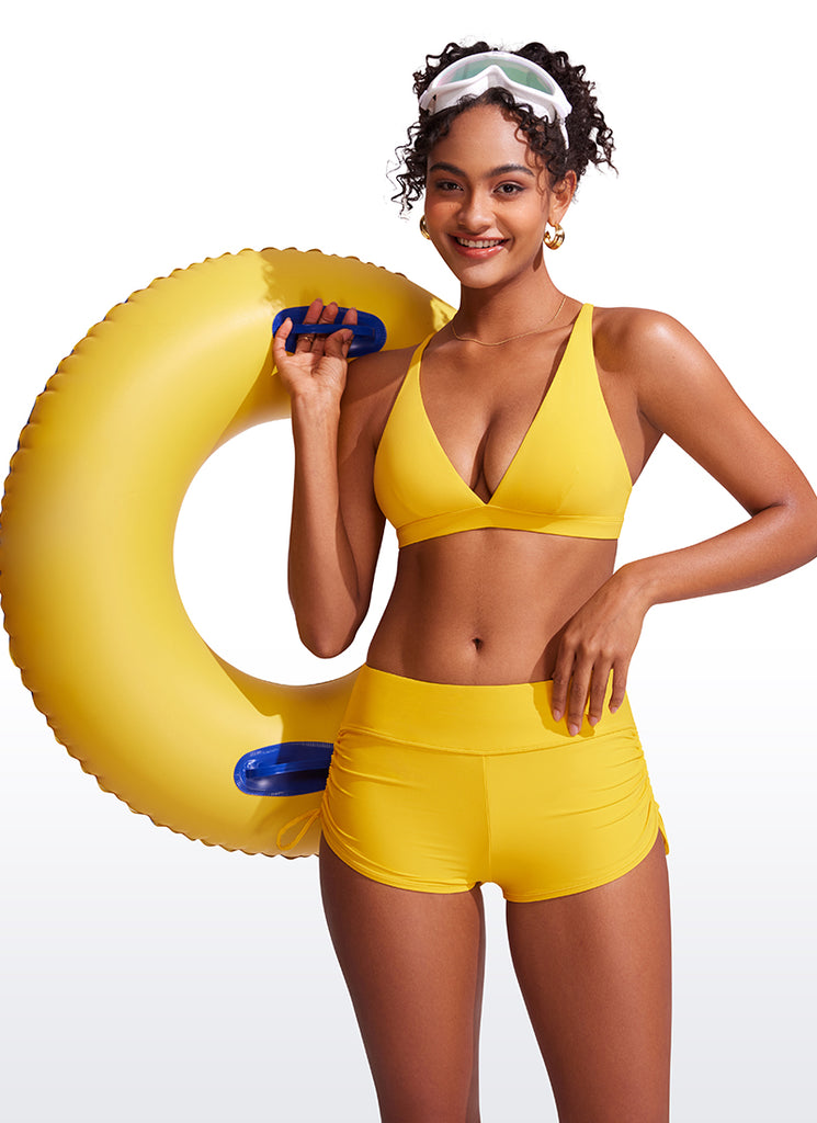 CRZ YOGA Women's Swimwear Sunshine V Neck Bikini Tops Criss Cross Back High Visibility Yellow
