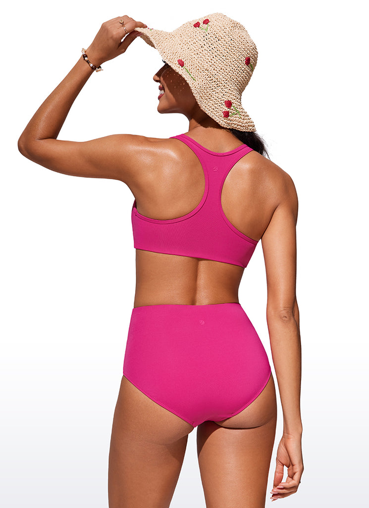 CRZ YOGA Women's Swimwear U Neck Bikini Tops Racerback Granita Pink