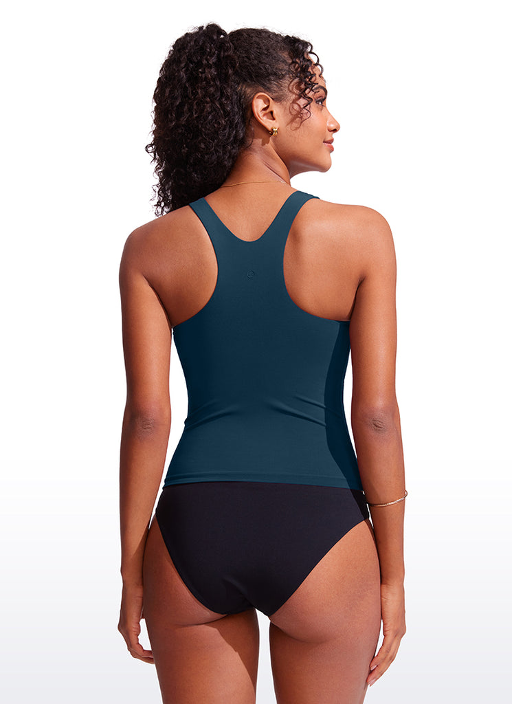 CRZ YOGA Women Racerback High Neck Tankini Tops Sporty Tank Jungle Camouflage Gray