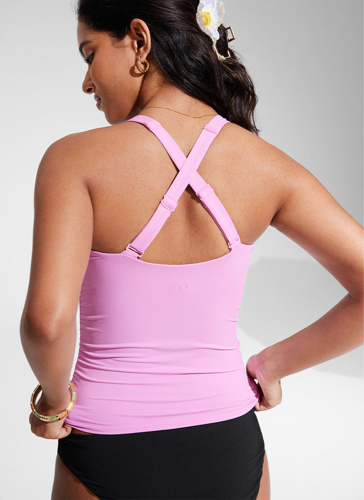 CRZ YOGA Women's Sunshine Square Neck Adjustable Swim Tank Vita Pink