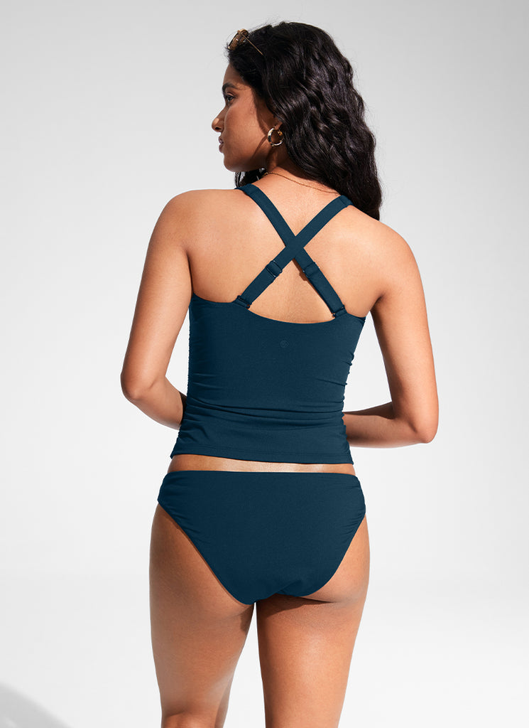 CRZ YOGA Women's Sunshine Square Neck Adjustable Swim Tank Insignia Blue