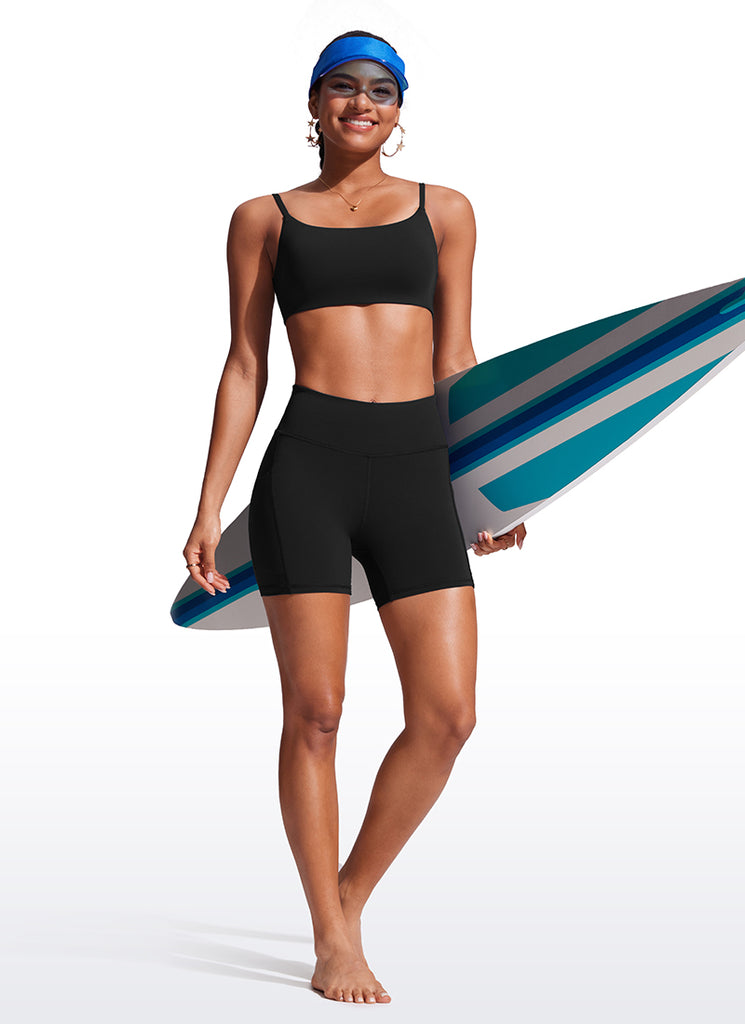 CRZ YOGA Women's Swim Board Shorts High Waisted Bathing Bottoms Black