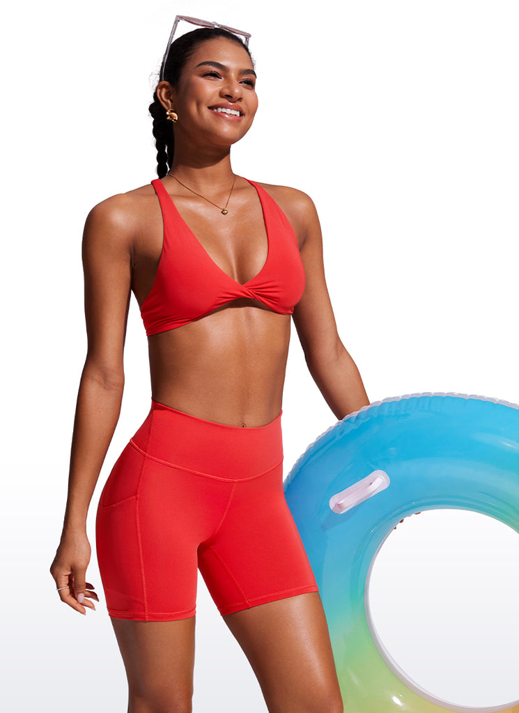 CRZ YOGA Women's Swim Board Shorts High Waisted Bathing Bottoms Deep Red