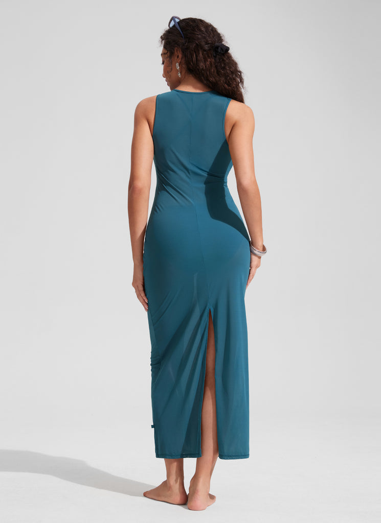 CRZ YOGA Women Mesh Midi Sleeveless Swimsuit Coverup with Back Slit Black