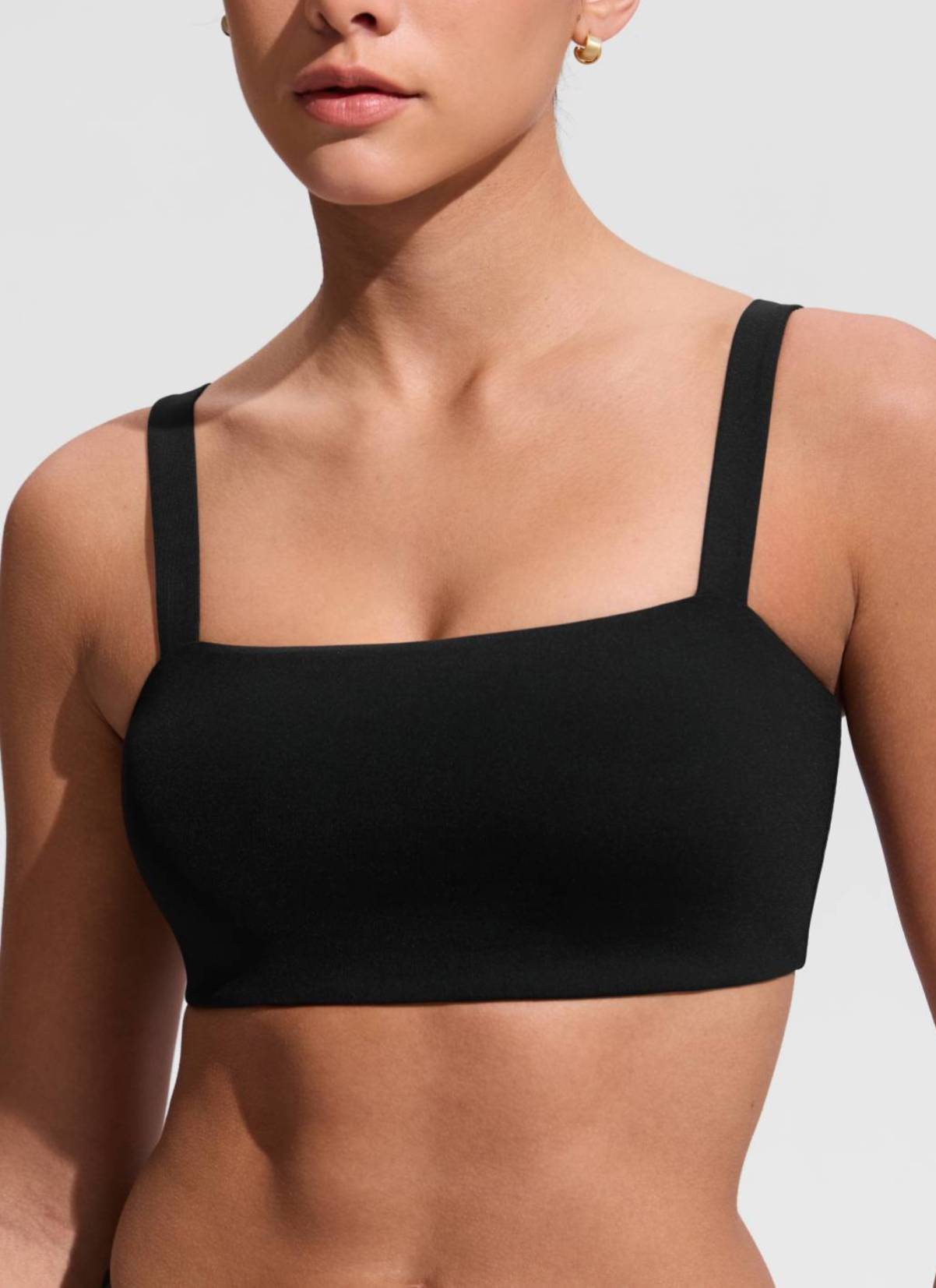 CRZ YOGA Women's Swimwear Square Neck Wide Flat Straps Bikini Tops Black