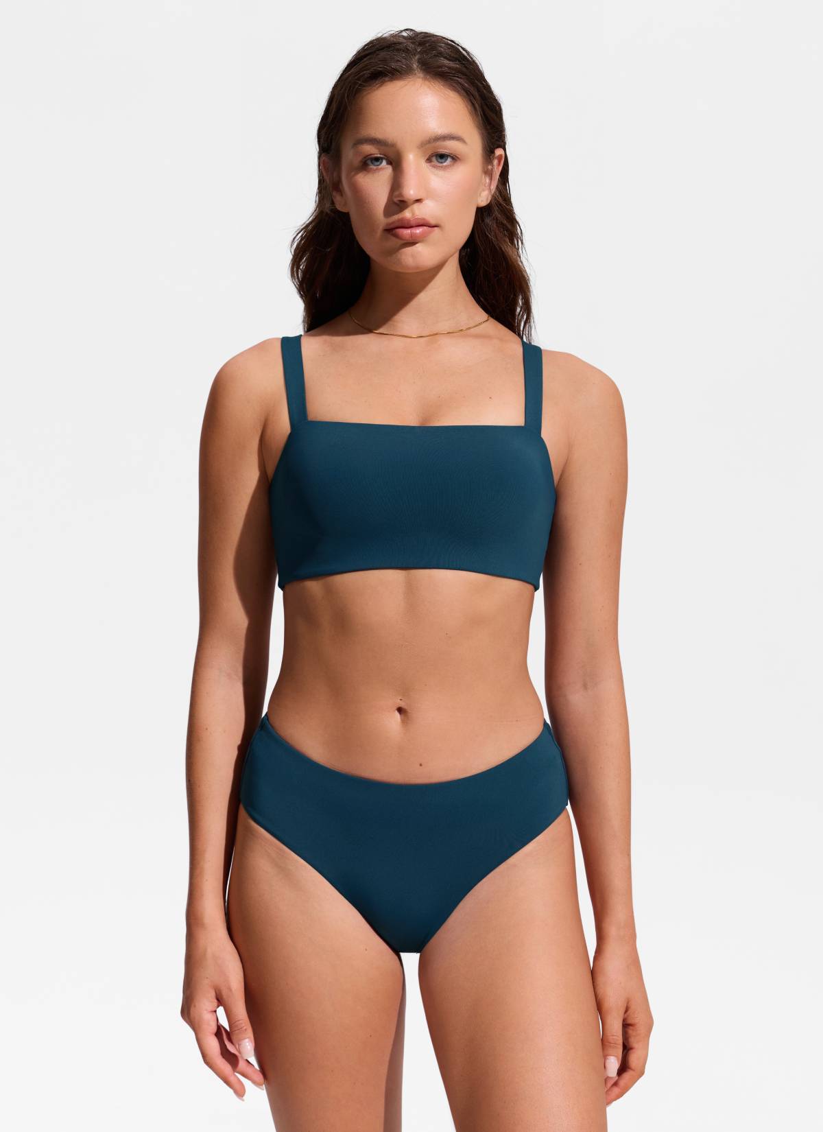 CRZ YOGA Women's Swimwear Square Neck Wide Flat Straps Bikini Tops Insignia Blue @model_info:Hannah