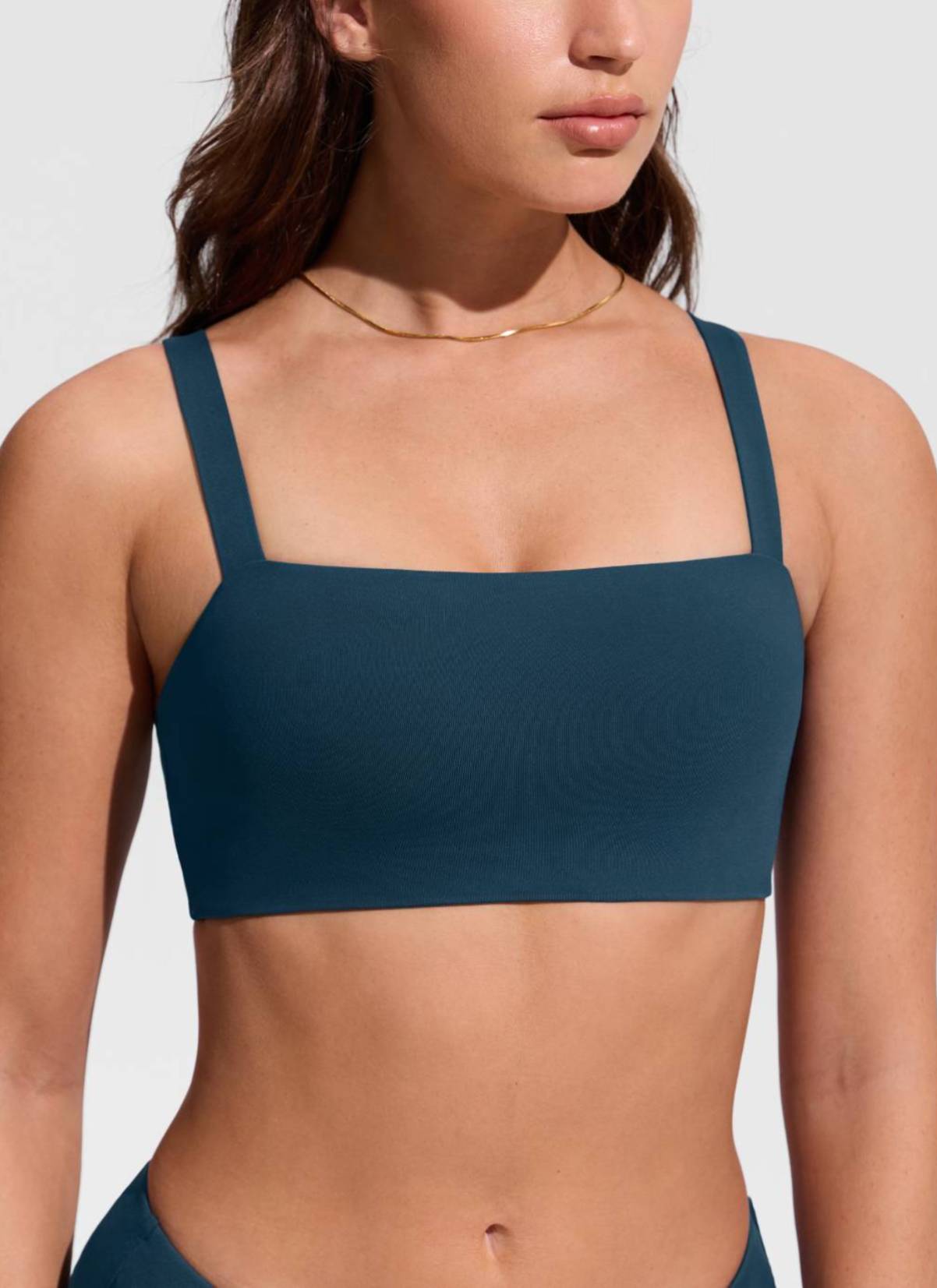 CRZ YOGA Women's Swimwear Square Neck Wide Flat Straps Bikini Tops Insignia Blue @model_info:Hannah