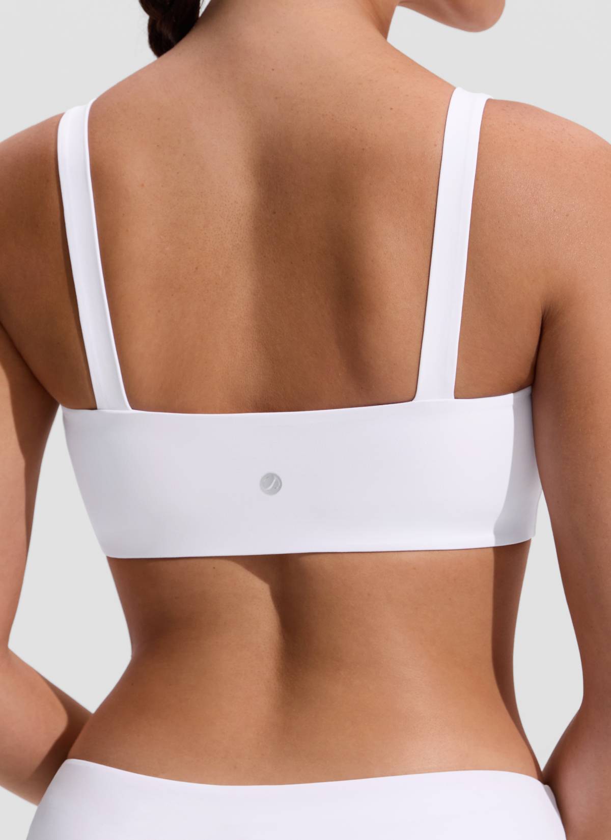 CRZ YOGA Women's Swimwear Square Neck Wide Flat Straps Bikini Tops White @model_info:Hannah