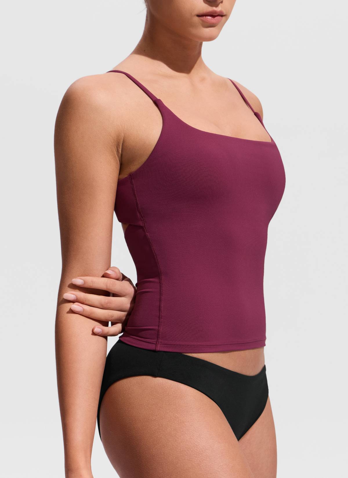 CRZ YOGA Women's Swimwear U Neck Twist Back Tankini Top Fuchsia @model_info:Hannah