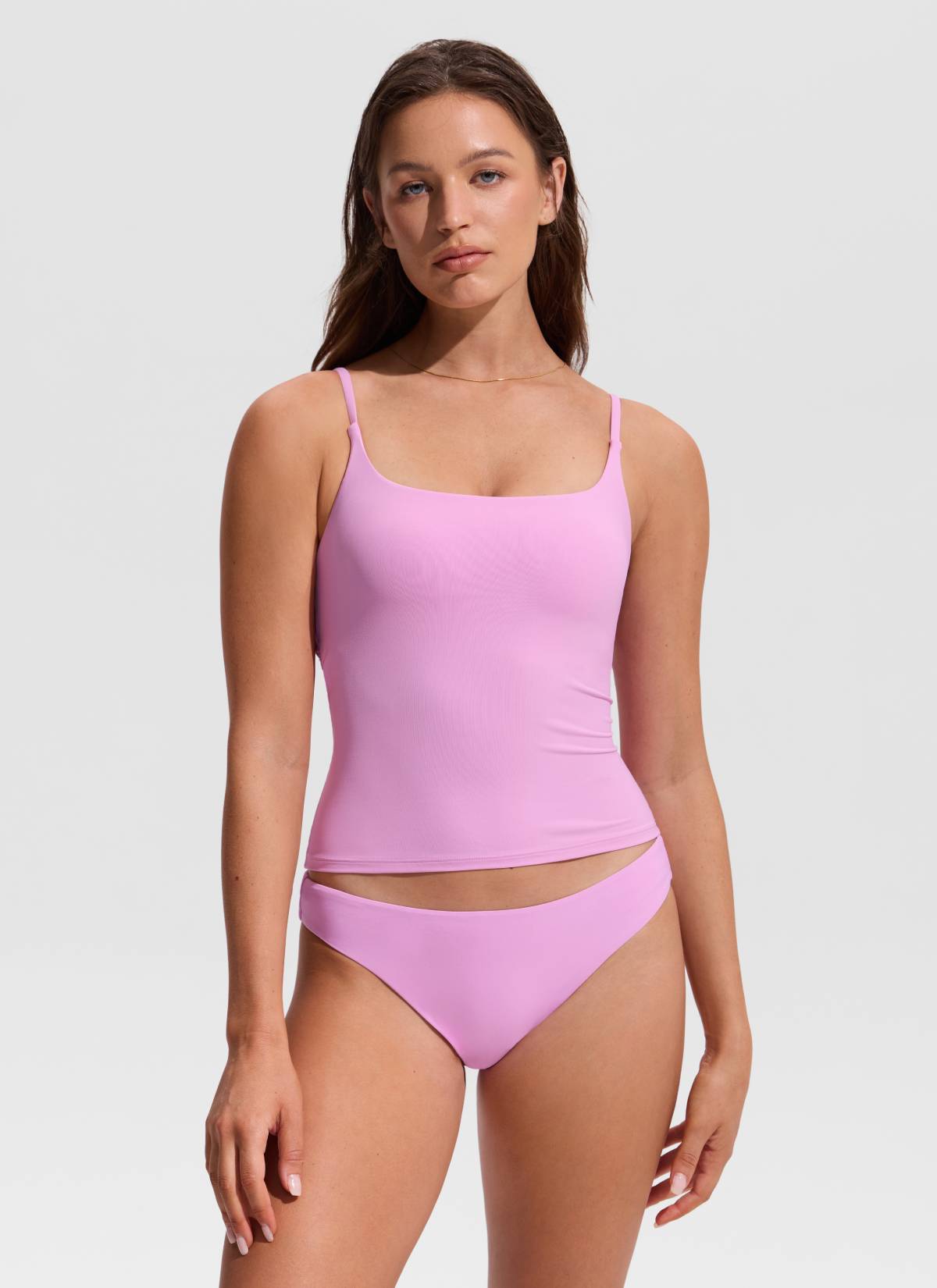 CRZ YOGA Women's Swimwear U Neck Twist Back Tankini Top Vita Pink @model_info:Hannah