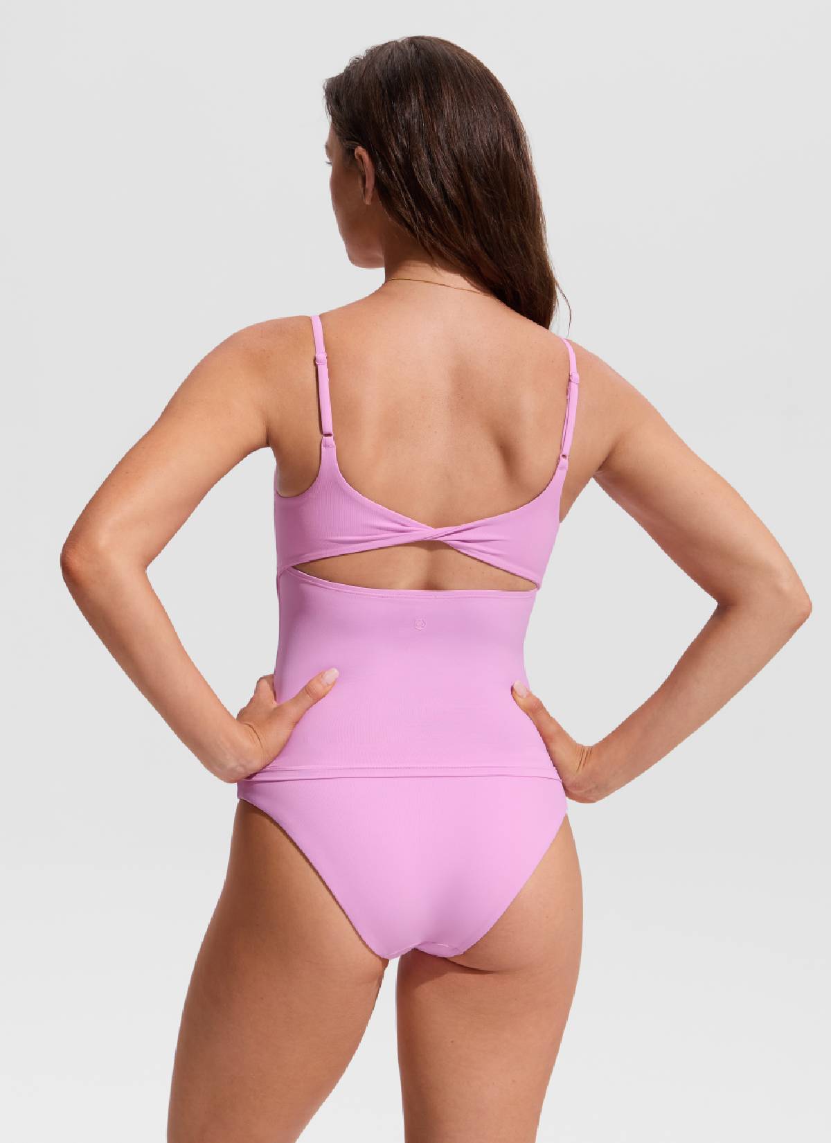 CRZ YOGA Women's Swimwear U Neck Twist Back Tankini Top Vita Pink @model_info:Hannah