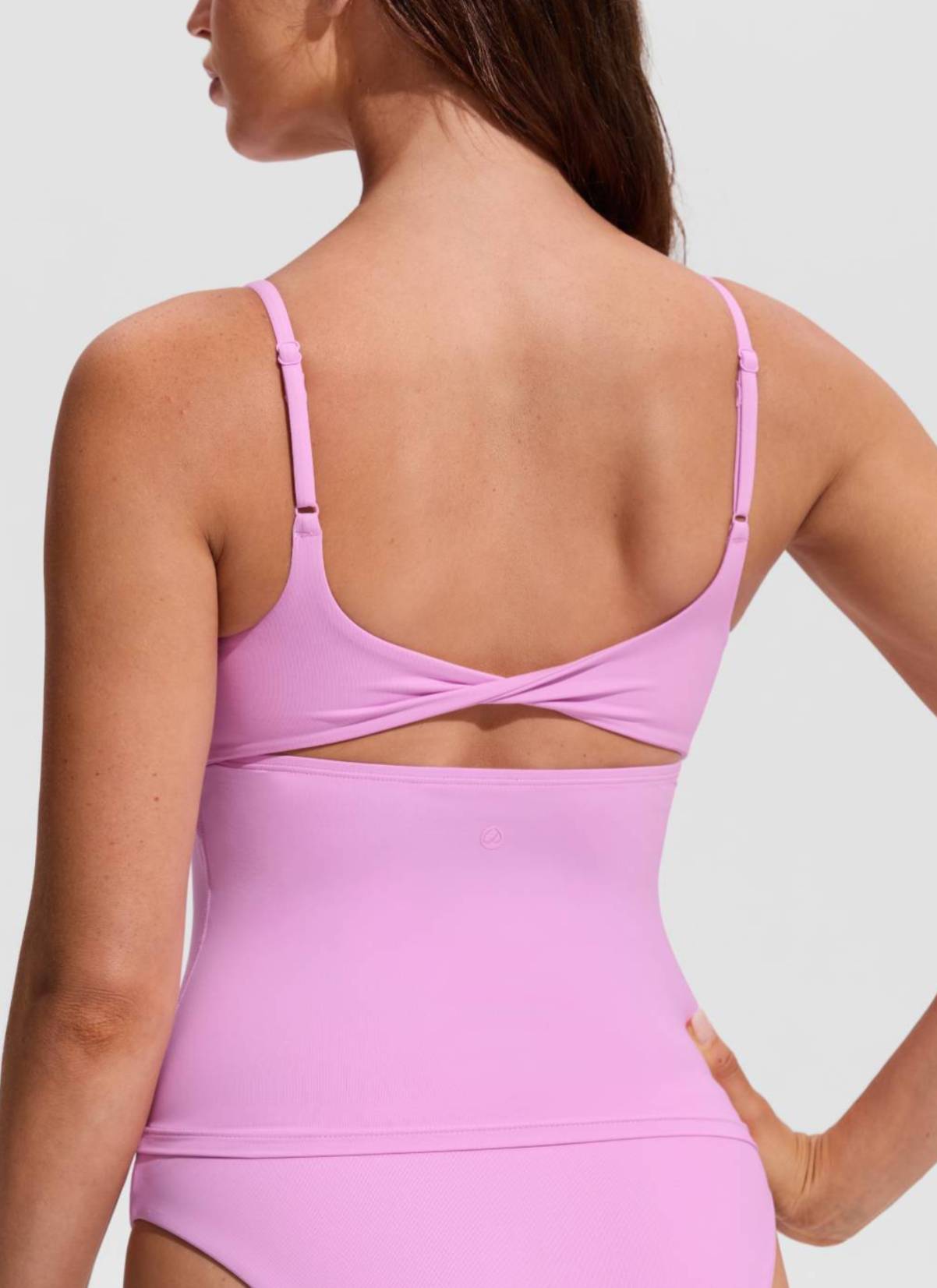 CRZ YOGA Women's Swimwear U Neck Twist Back Tankini Top Vita Pink @model_info:Hannah