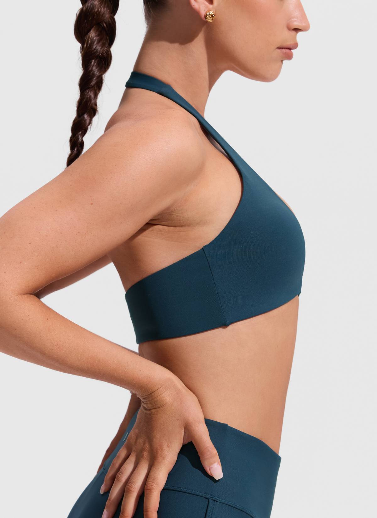 CRZ YOGA Women's Swimwear Ruched Front Halter Backless Bikini Top Insignia Blue