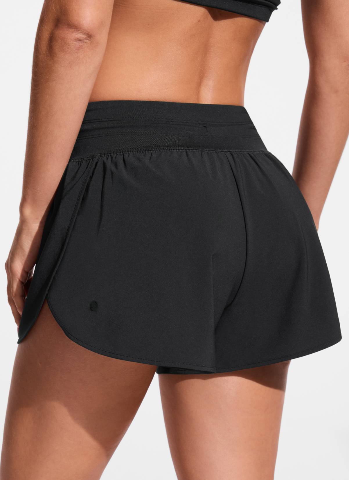 CRZ YOGA Women's Swimwear Feathery-Fit Split Dolphin Swim Shorts 2.5'' Black