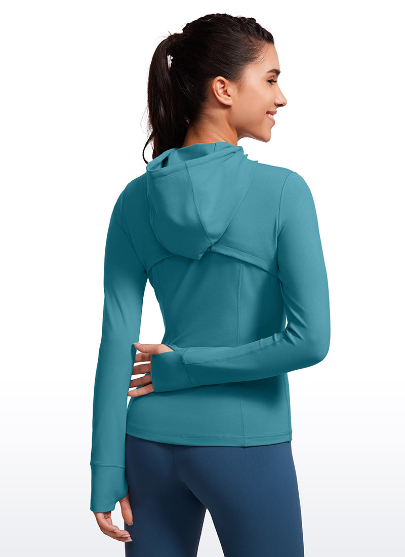 CRZ YOGA Women's Butterluxe Slim Fit Pocket Outerwear Full Zip Hoodies Borealis Green