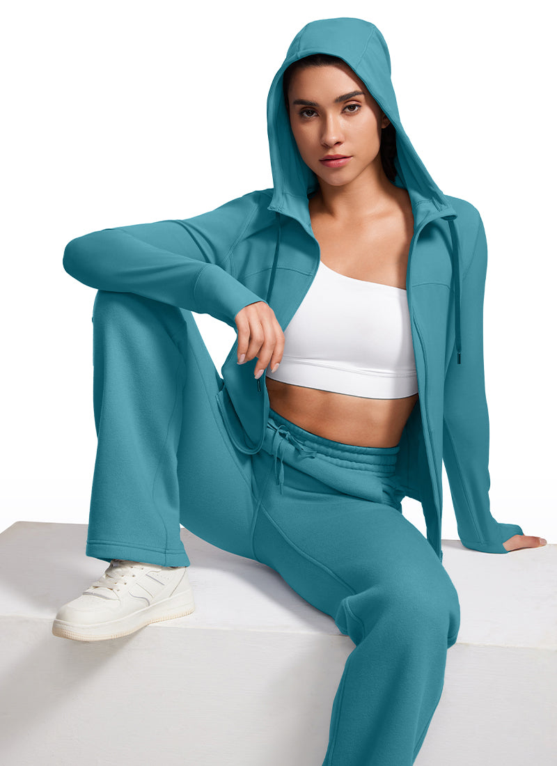 CRZ YOGA Women's Butterluxe Slim Fit Pocket Outerwear Full Zip Hoodies Borealis Green