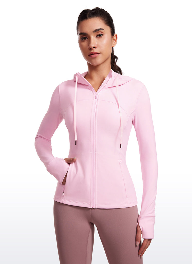CRZ YOGA Women's Butterluxe Slim Fit Pocket Outerwear Full Zip Hoodies Pink Peony