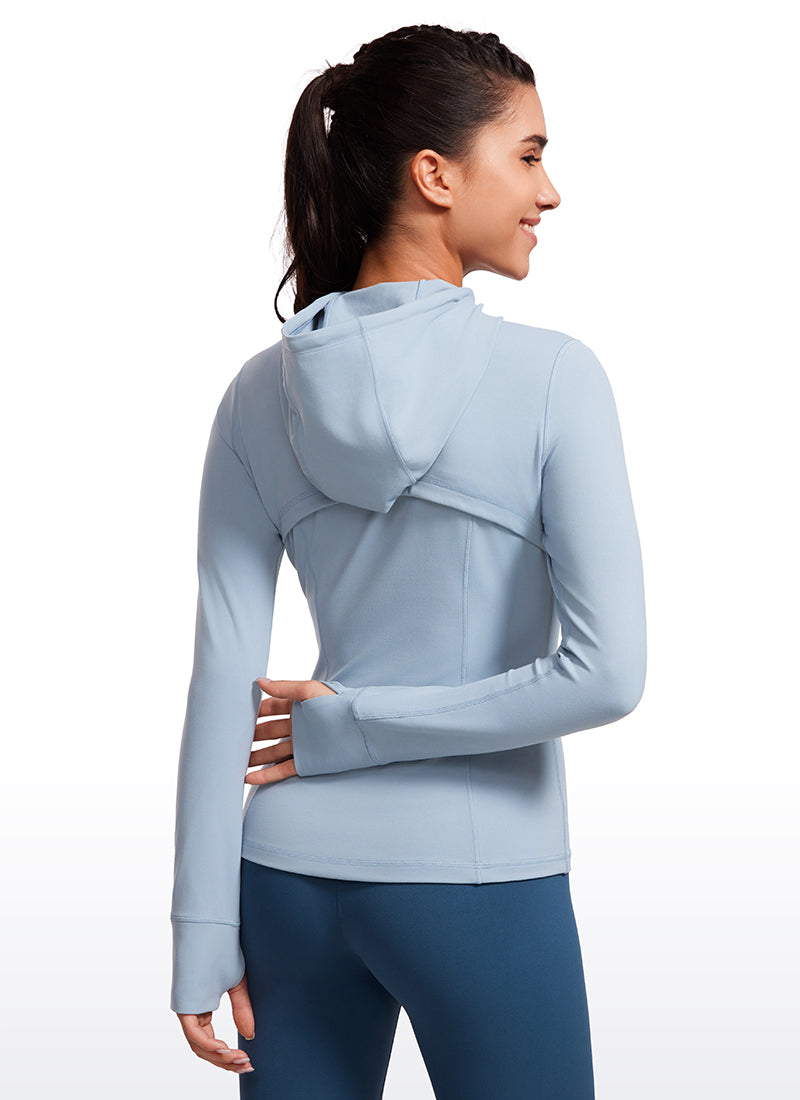 CRZ YOGA Women's Butterluxe Slim Fit Pocket Outerwear Full Zip Hoodies Cambric Blue