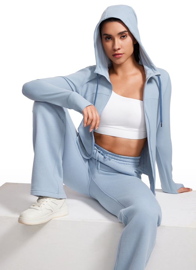 CRZ YOGA Women's Butterluxe Slim Fit Pocket Outerwear Full Zip Hoodies Cambric Blue