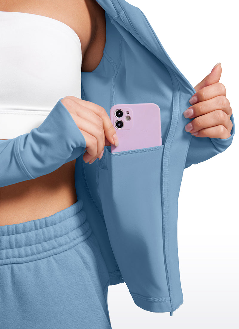 CRZ YOGA Women's Butterluxe Slim Fit Pocket Outerwear Full Zip Hoodies Universe Blue