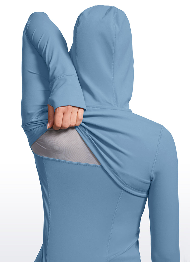 CRZ YOGA Women's Butterluxe Slim Fit Pocket Outerwear Full Zip Hoodies Universe Blue