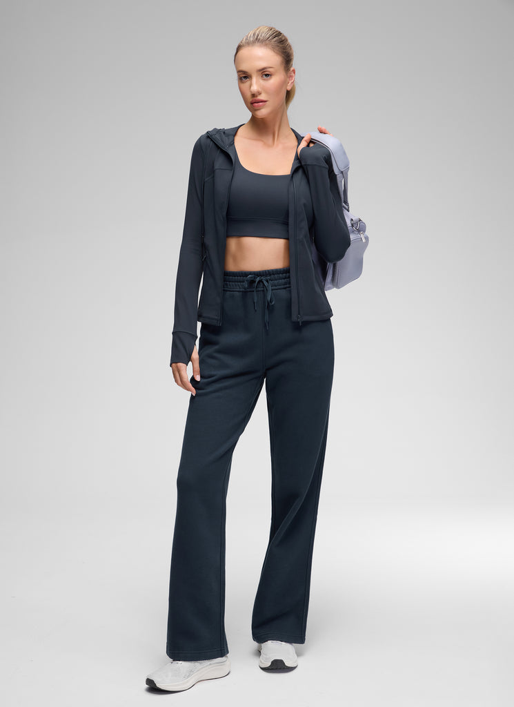 CRZ YOGA Women's Butterluxe Slim Fit Pocket Outerwear Full Zip Hoodies True Navy