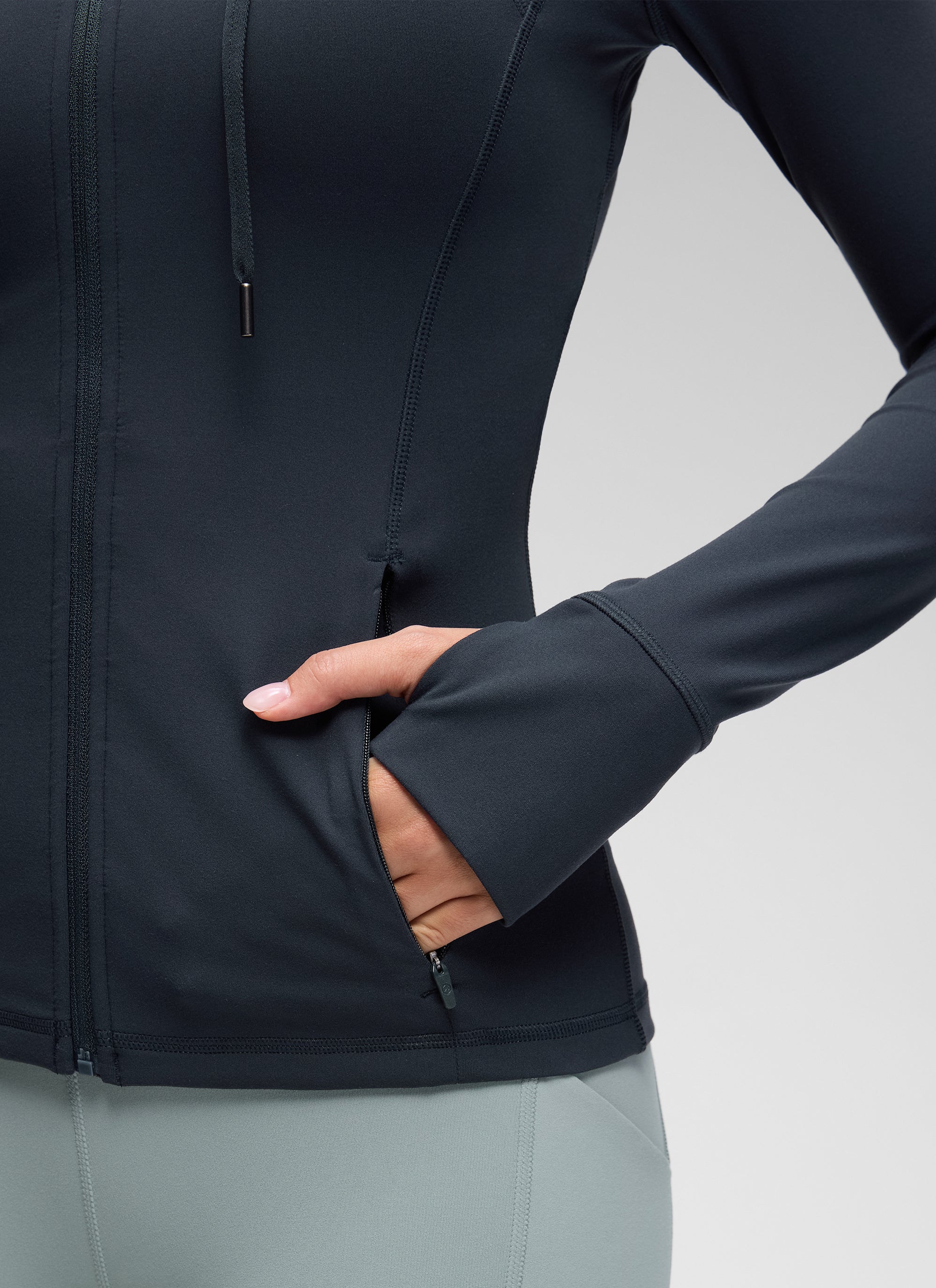 CRZ YOGA Women's Butterluxe Slim Fit Pocket Outerwear Full Zip Hoodies True Navy