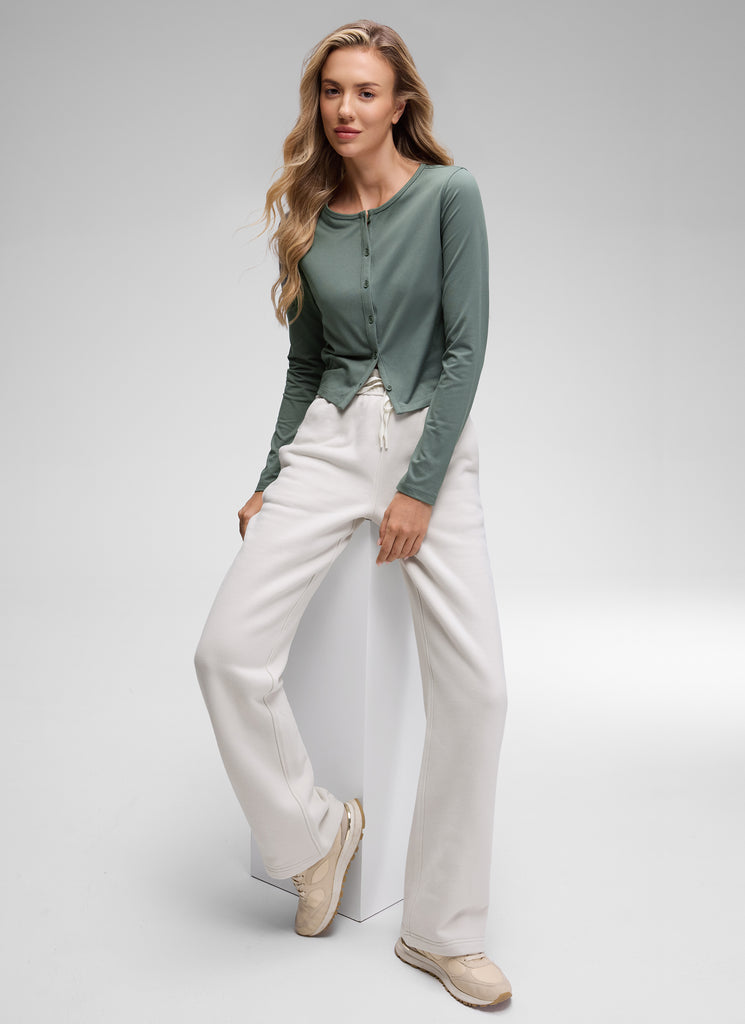 CRZ YOGA Women's Cloud Jersey Casual Button Down Waist Length Cardigan Grey Sage