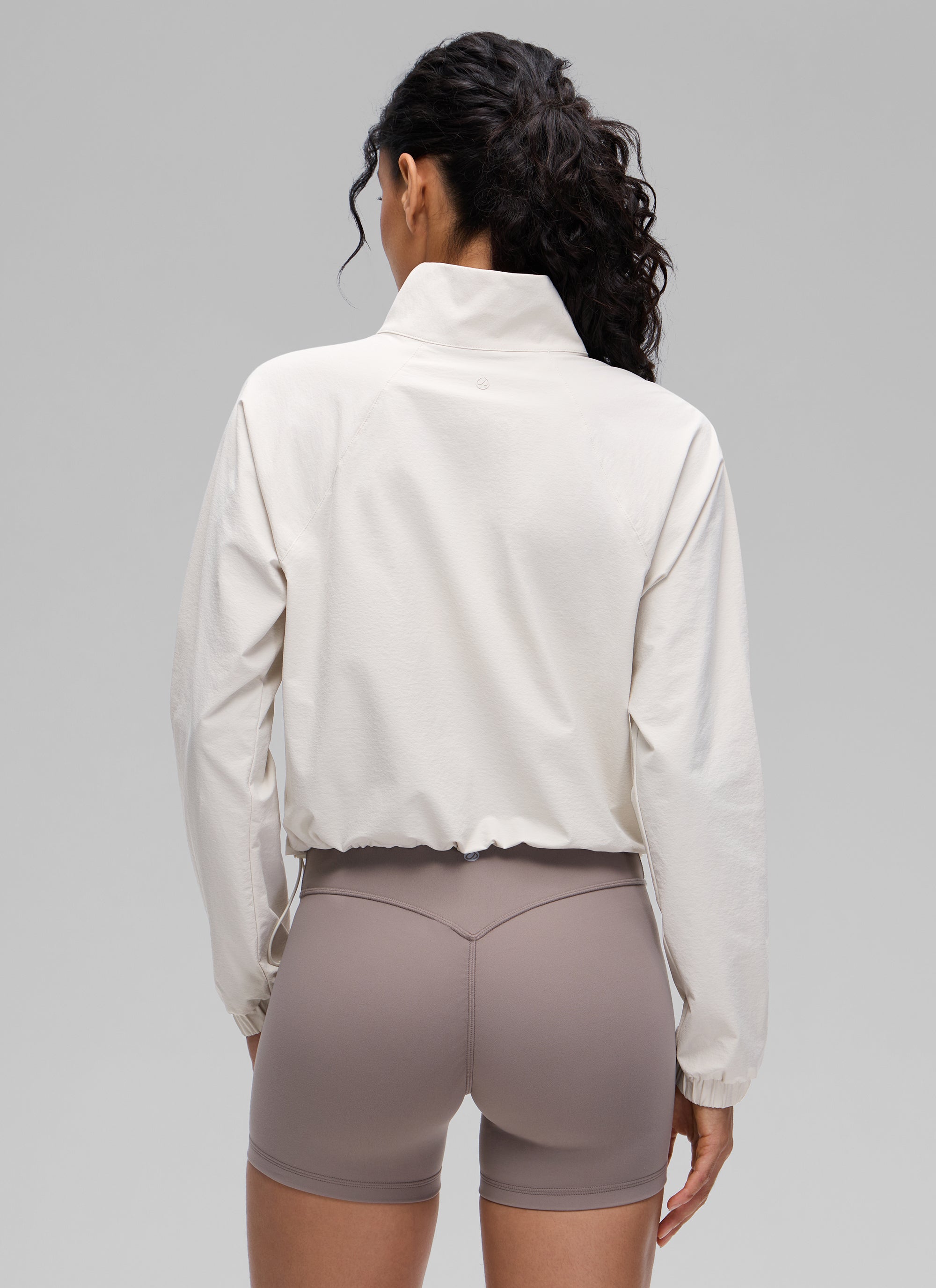 CRZ YOGA Women's Casual Half-Zip Waist Length Pocket Long Sleeves Black