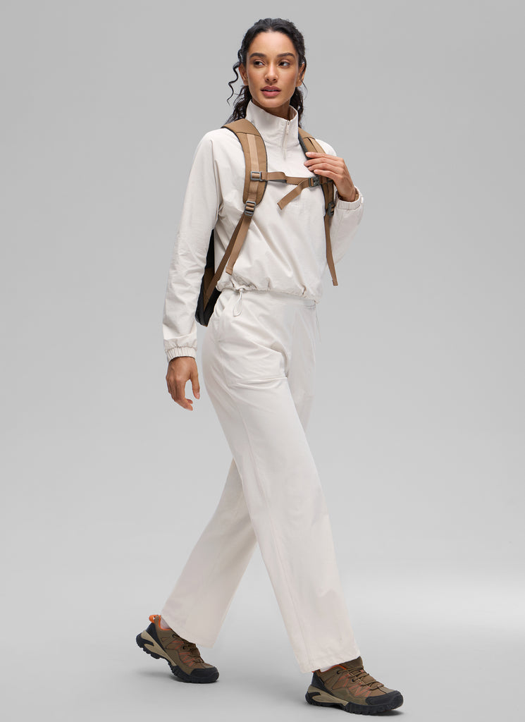 CRZ YOGA Women's Casual Half-Zip Waist Length Pocket Long Sleeves Black