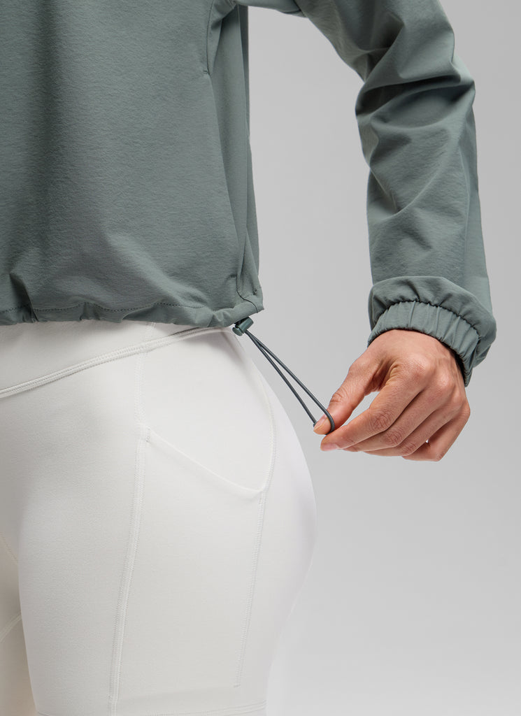 CRZ YOGA Women's Casual Half-Zip Waist Length Pocket Long Sleeves Milky White