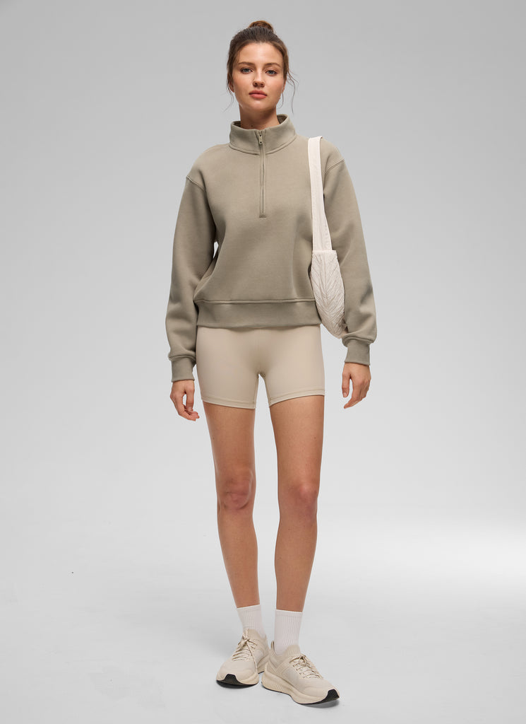 CRZ YOGA Women's Casual Half-Zip Waist Length Classic Fit Sweatshirt Oak