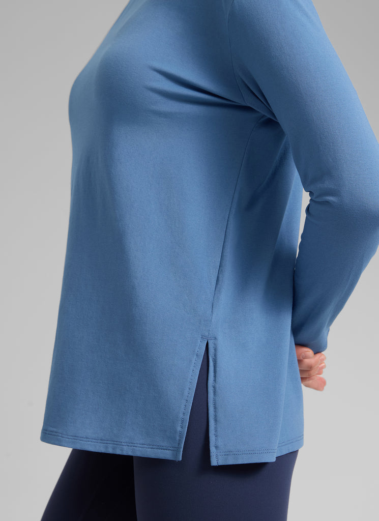 CRZ YOGA Women's Workout Boat Neck Hip Length Relaxed Fit Long Sleeves True Navy