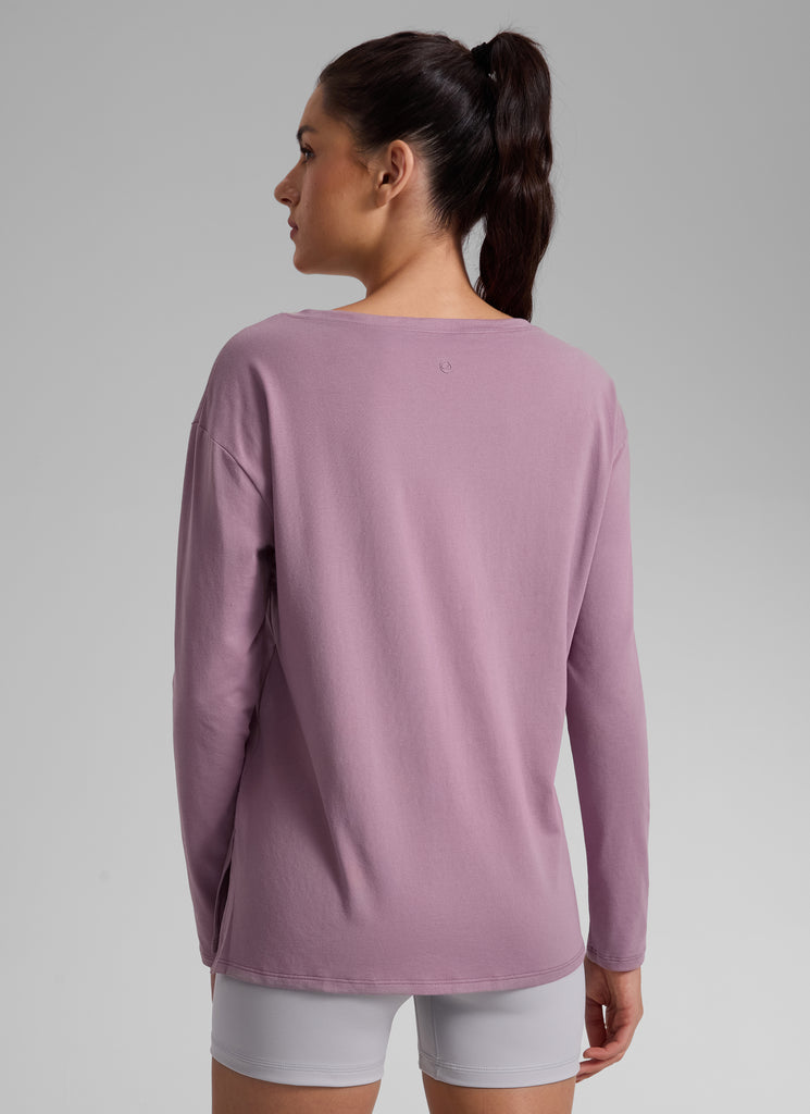 CRZ YOGA Women's Workout Boat Neck Hip Length Relaxed Fit Long Sleeves Light Lavender