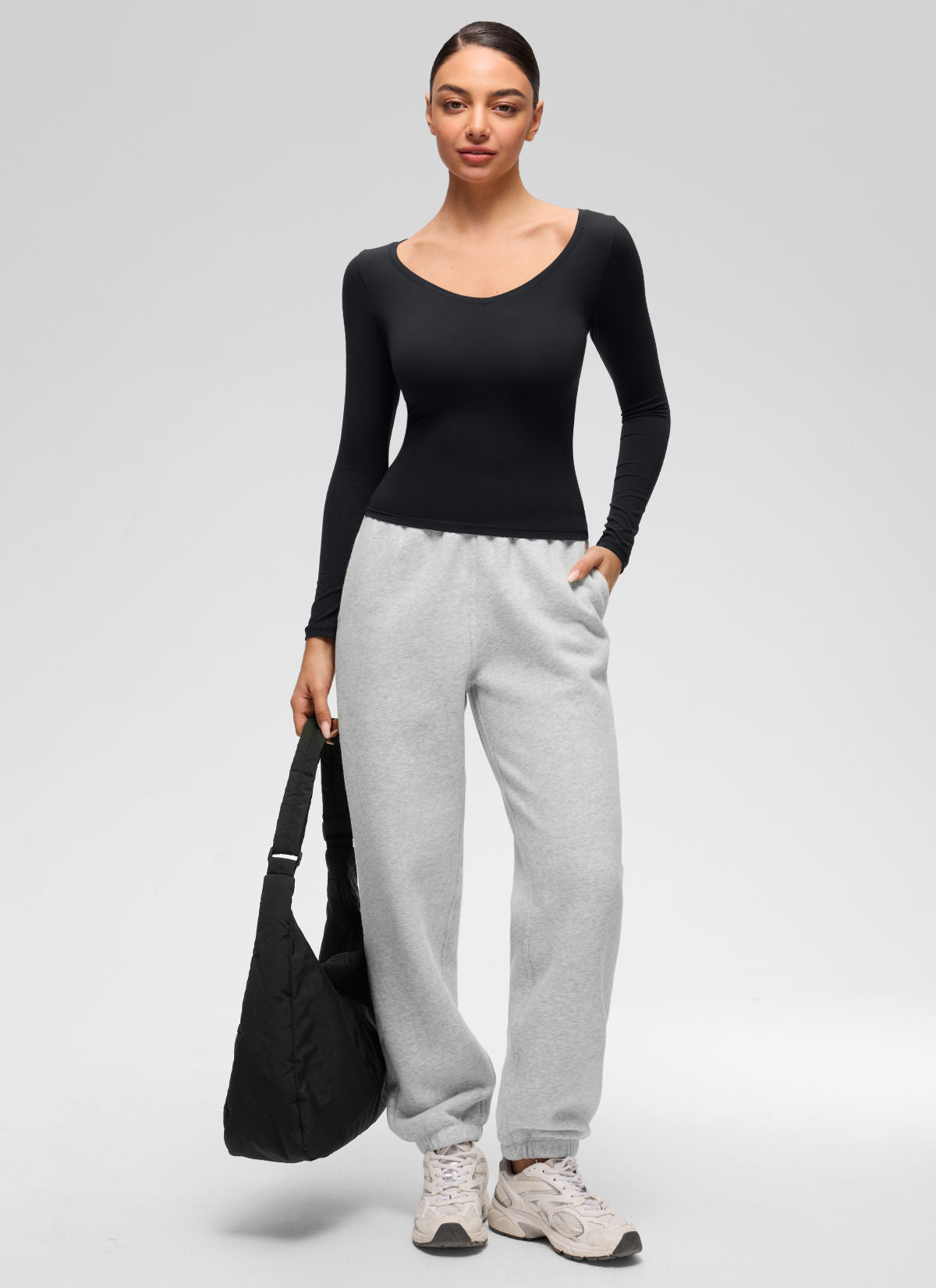 CRZ YOGA Women's Softembrace Casual V Neck Waist Length Long Sleeve Black