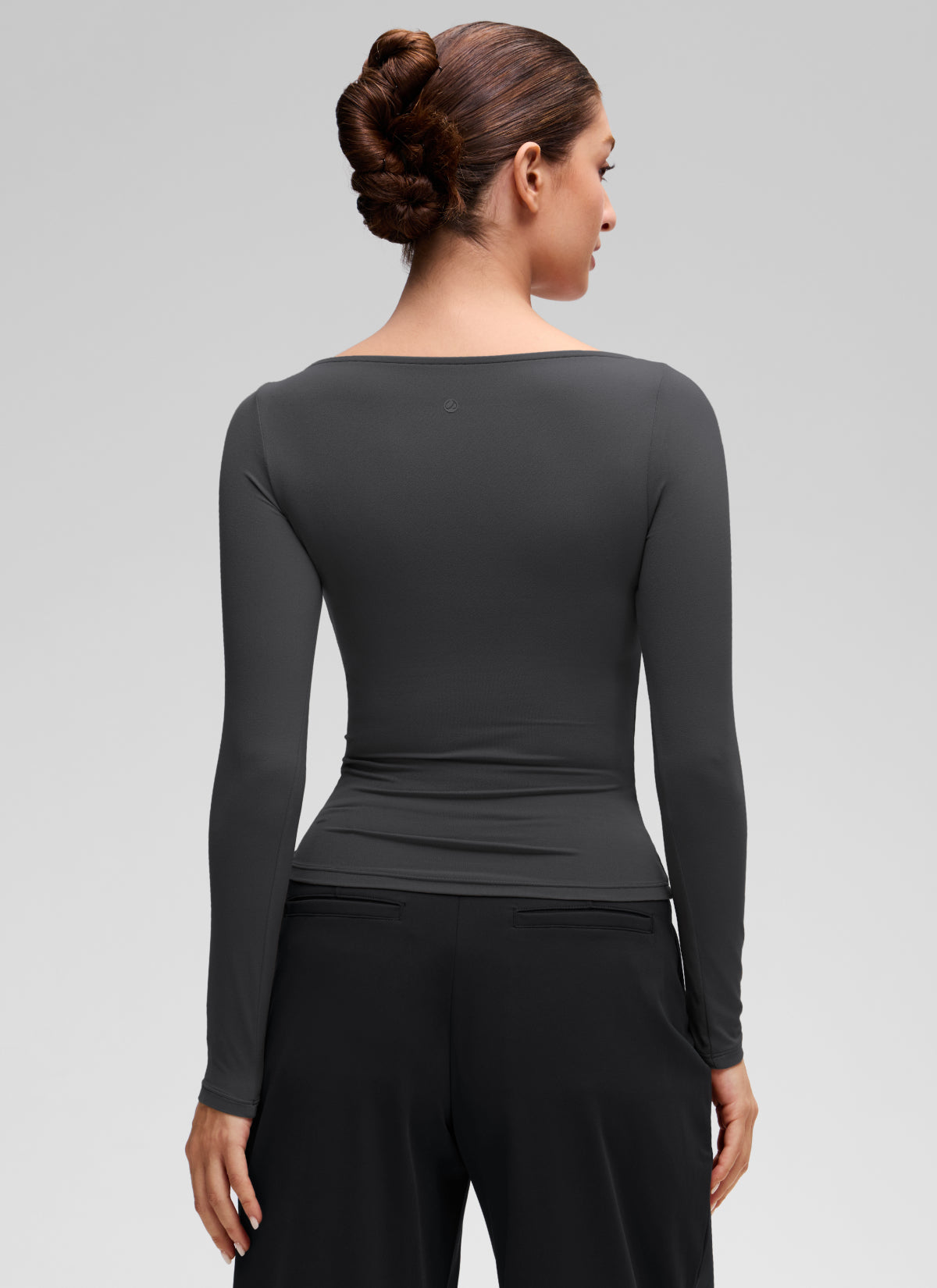 CRZ YOGA Women's Softembrace Casual Boat Neck Waist Length Long Sleeve Mysterious Grey