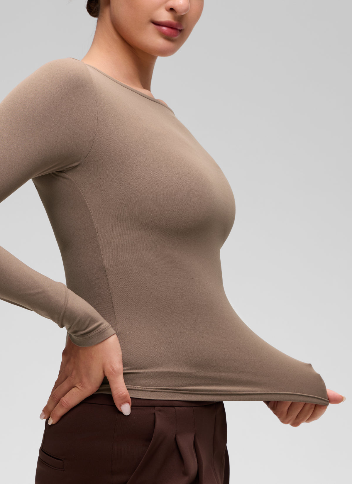 CRZ YOGA Women's Softembrace Casual Boat Neck Waist Length Long Sleeve Brown Purple