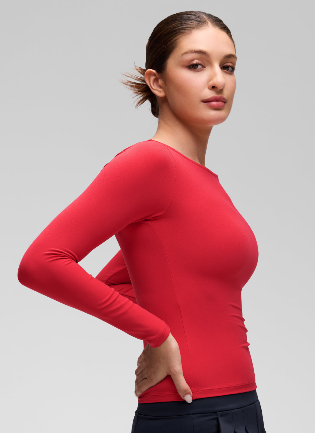 CRZ YOGA Women's Softembrace Casual Boat Neck Waist Length Long Sleeve Aurora Red