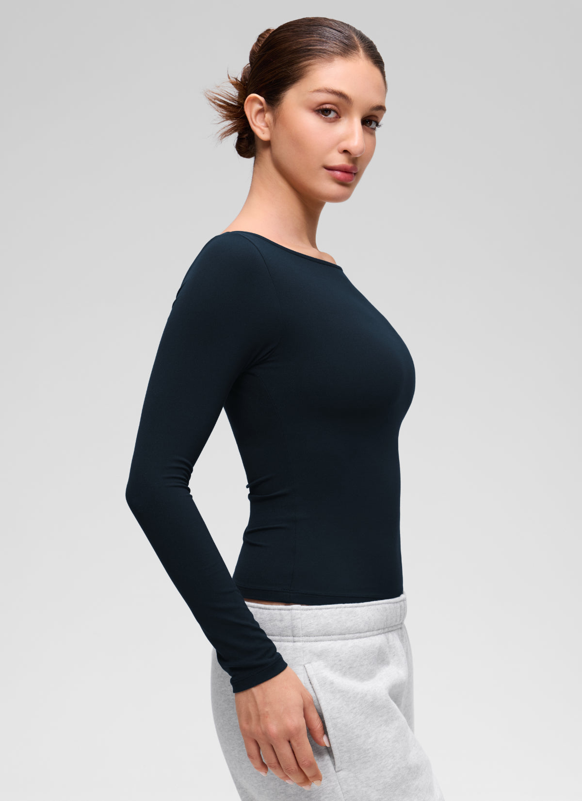 CRZ YOGA Women's Softembrace Casual Boat Neck Waist Length Long Sleeve True Navy