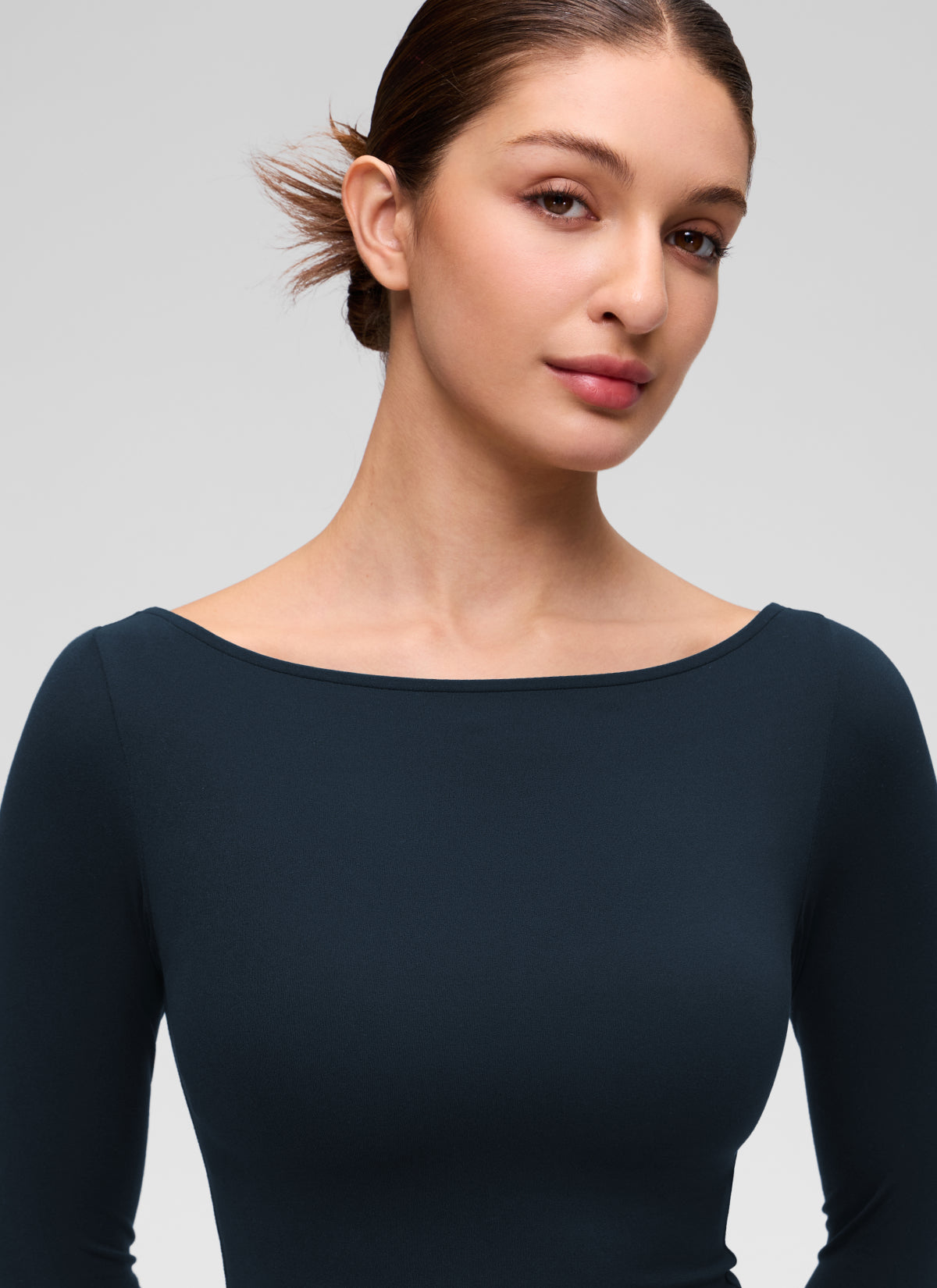 CRZ YOGA Women's Softembrace Casual Boat Neck Waist Length Long Sleeve True Navy