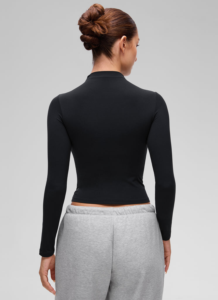 CRZ YOGA Women's Softembrace Mock Neck Waist Length Long Sleeves Pink Peony