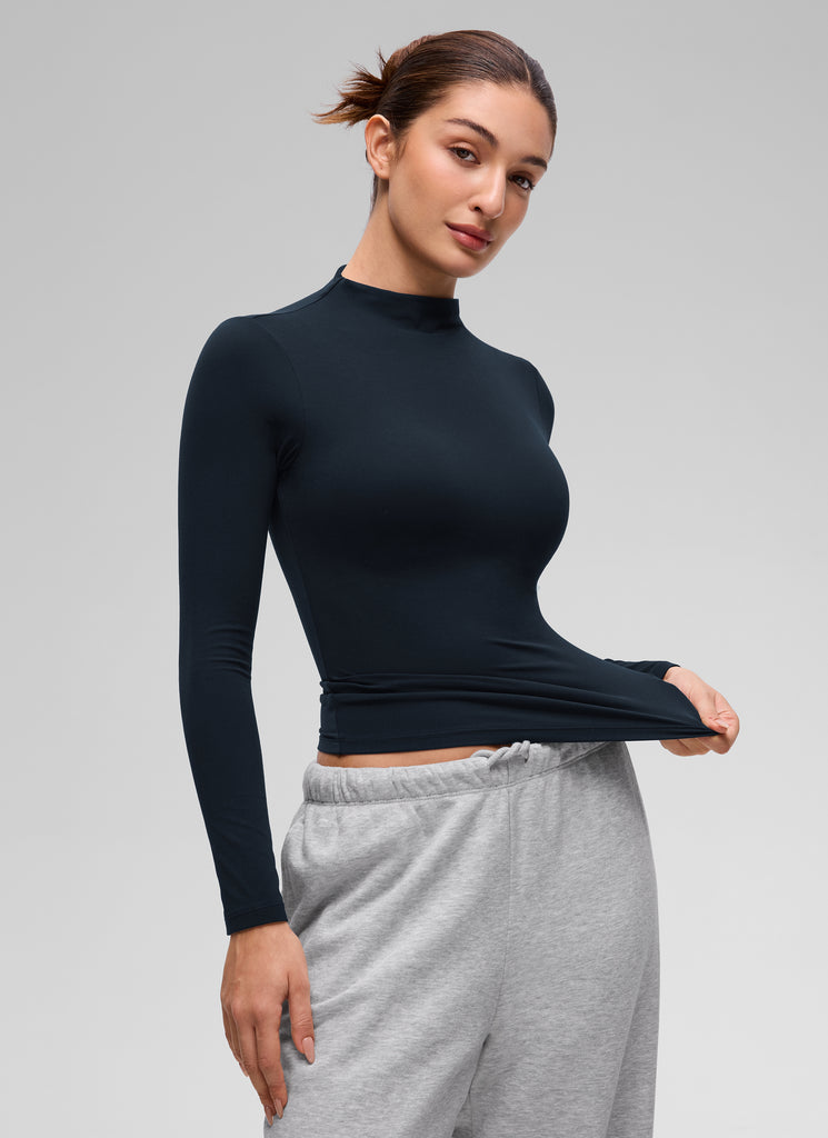 CRZ YOGA Women's Softembrace Mock Neck Waist Length Long Sleeves White