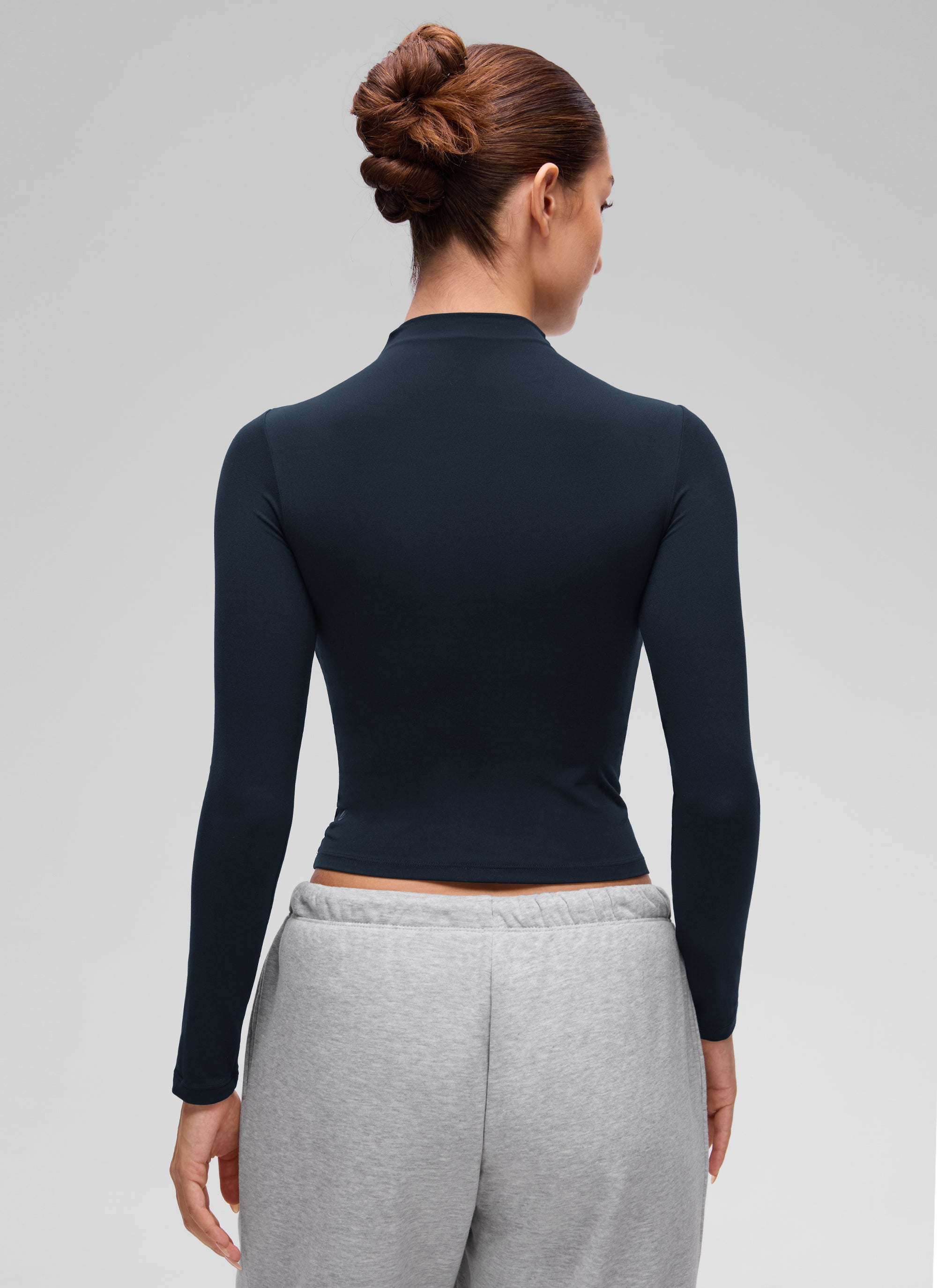 CRZ YOGA Women's Softembrace Mock Neck Waist Length Long Sleeves True Navy