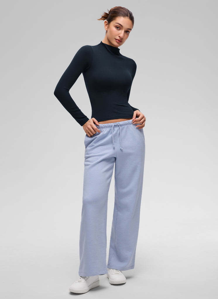 CRZ YOGA Women's Softembrace Mock Neck Waist Length Long Sleeves White