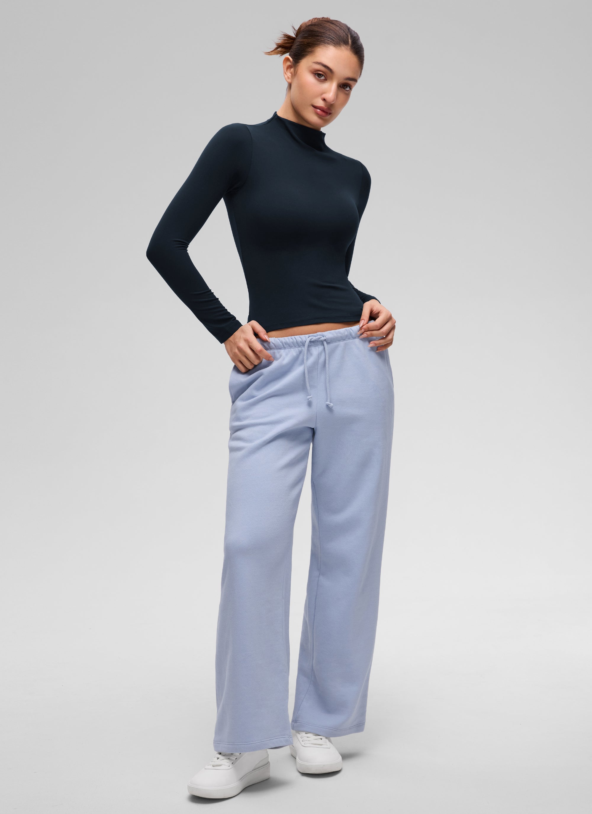 CRZ YOGA Women's Softembrace Mock Neck Waist Length Long Sleeves True Navy