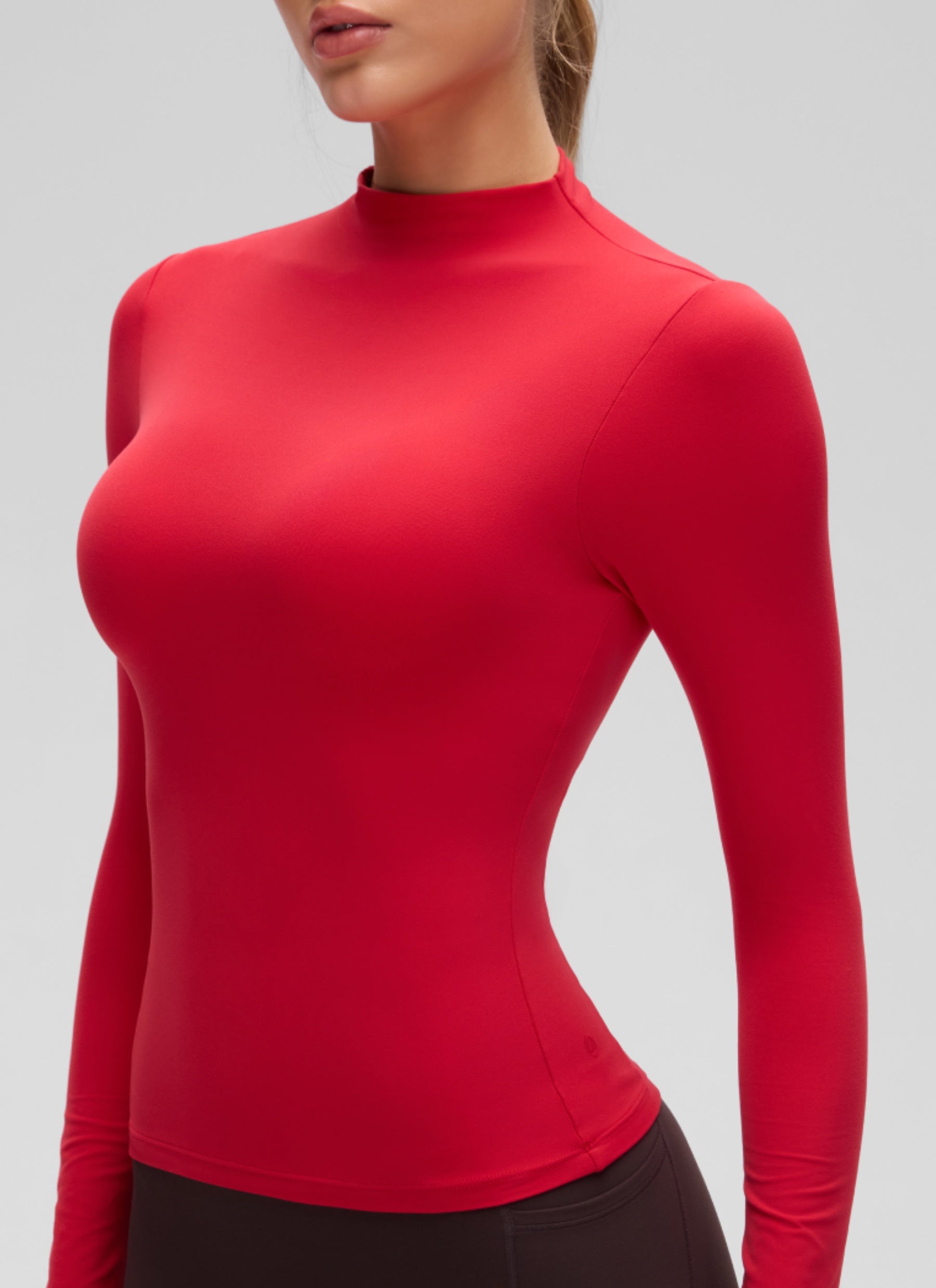 CRZ YOGA Women's Softembrace Mock Neck Waist Length Long Sleeves Aurora Red
