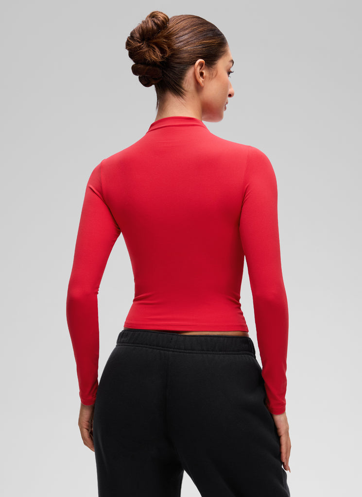 CRZ YOGA Women's Softembrace Mock Neck Waist Length Long Sleeves Aurora Red